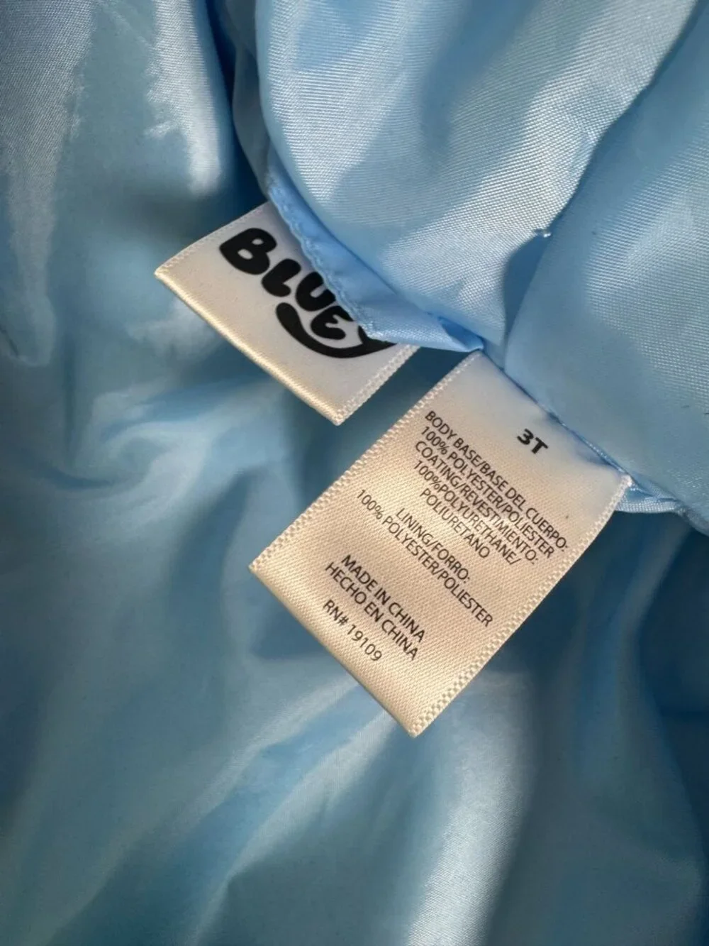 Bluey Kids Rain Jacket Hood Size 3T Blue Outdoor Lined